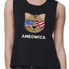 Ameowica Womens Black Sleeveless Crop Tee Gift Ideas For Cat Lovers