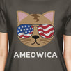 Ameowica Cute Womens Dark Grey Round Neck Tee Unique Design Top