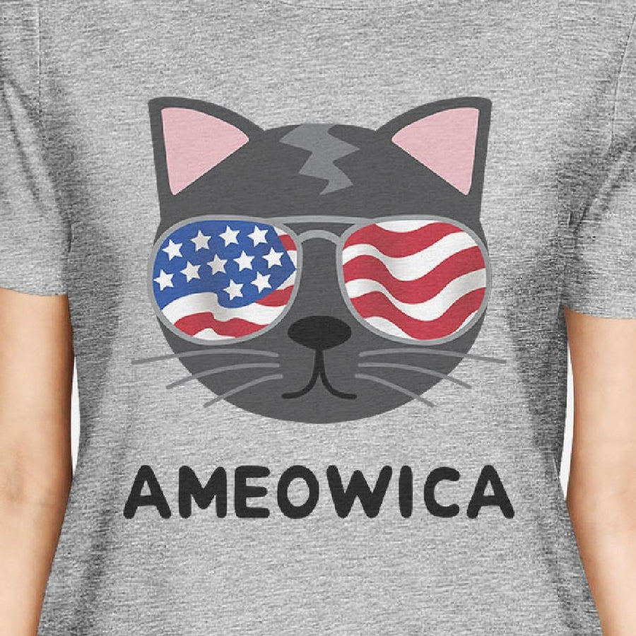 Ameowica Womens Graphic Tee Cute Cat Design Tee For 4th Of July