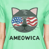 Ameowica Womens Mint Graphic Cotton T-Shirt Cute Cat Lover Tee