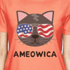 Ameowica Cute Independence Day T-Shirt Idea For Women Round Neck