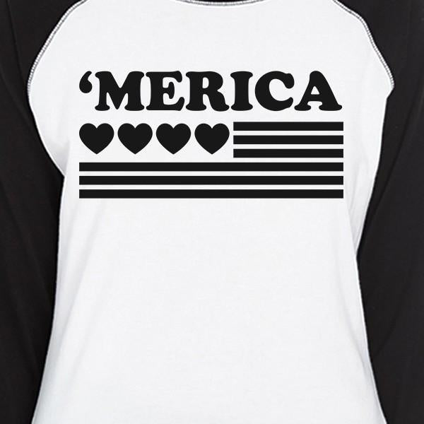 'Merica With Heart Womens Cotton Cute Raglan Tee For 4th Of July