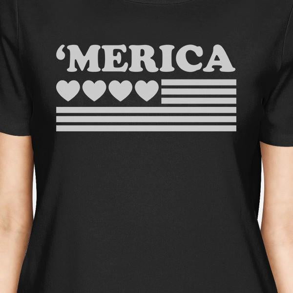 Heart American Flag Womens Cute Graphic Shirt For Independence Day