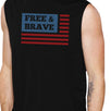 Free & Brave Us Flag Mens Black Funny Muscle Tank Top Crewneck Line