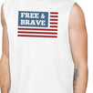 Free & Brave Us Flag Mens White Funny Muscle Tank Top Crewneck Line