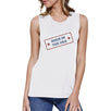 Born In The USA White Round Neck Graphic Muscle Tank Top For Women