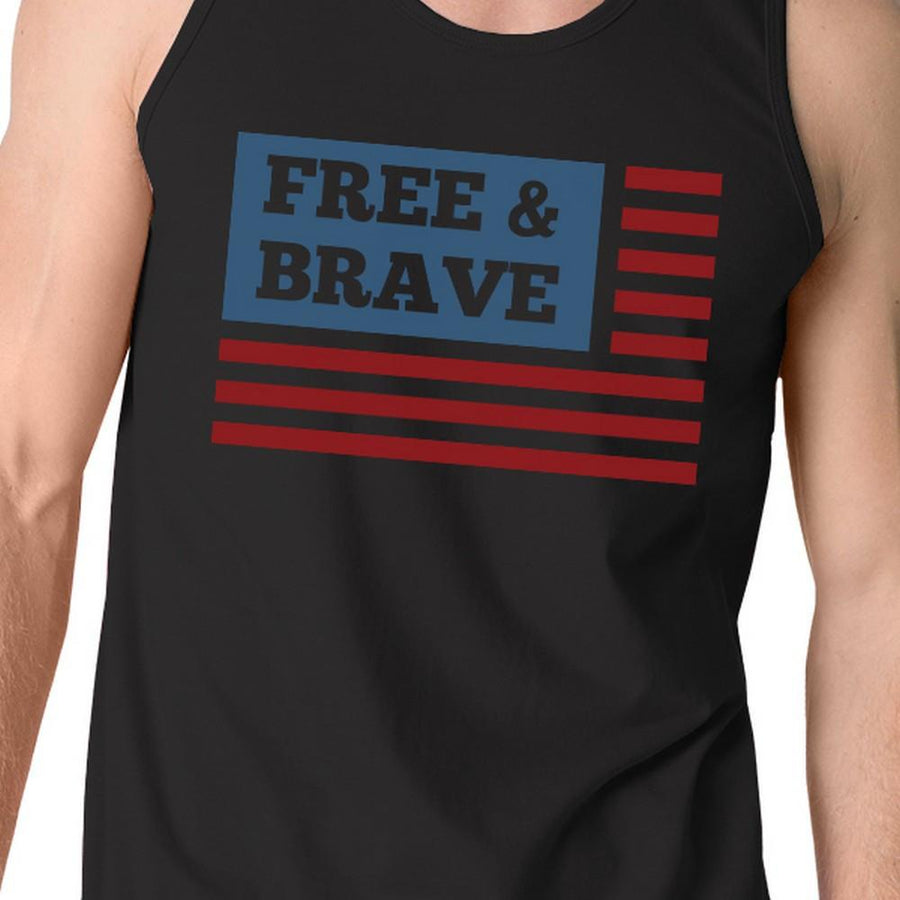 Free & Brave Us Flag Mens Black Funny Graphic Tanks Crewneck Line