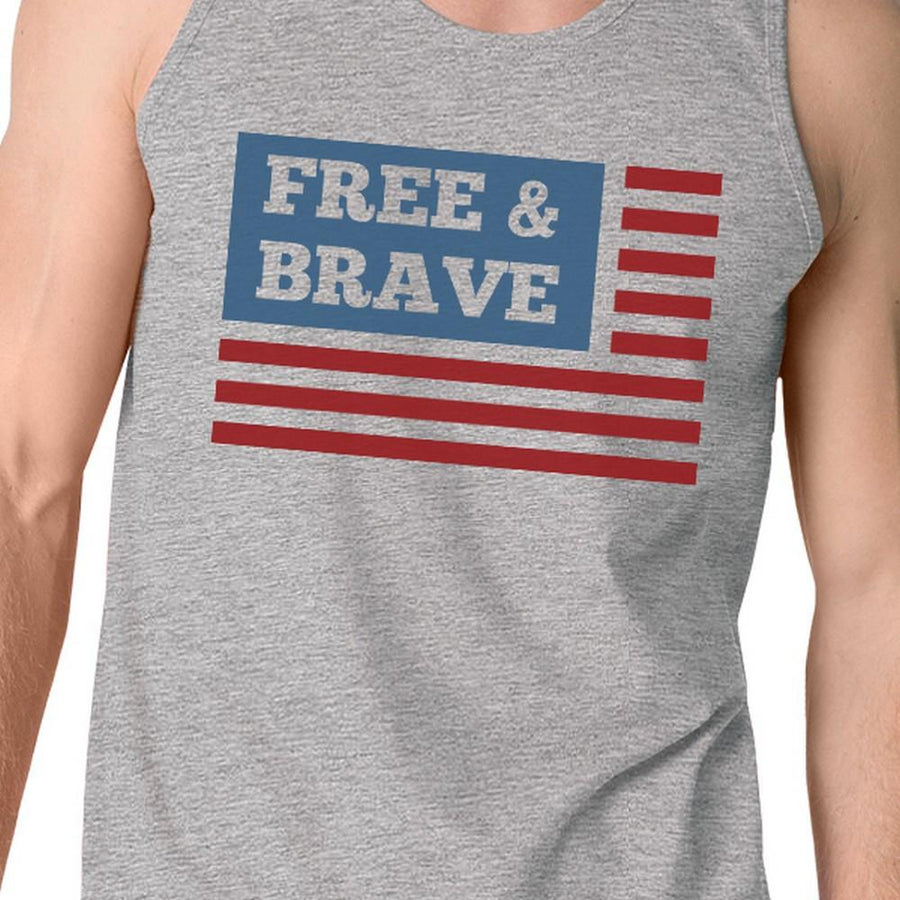 Free & Brave Us Flag Mens Grey Funny Graphic Tanks Crewneck Line