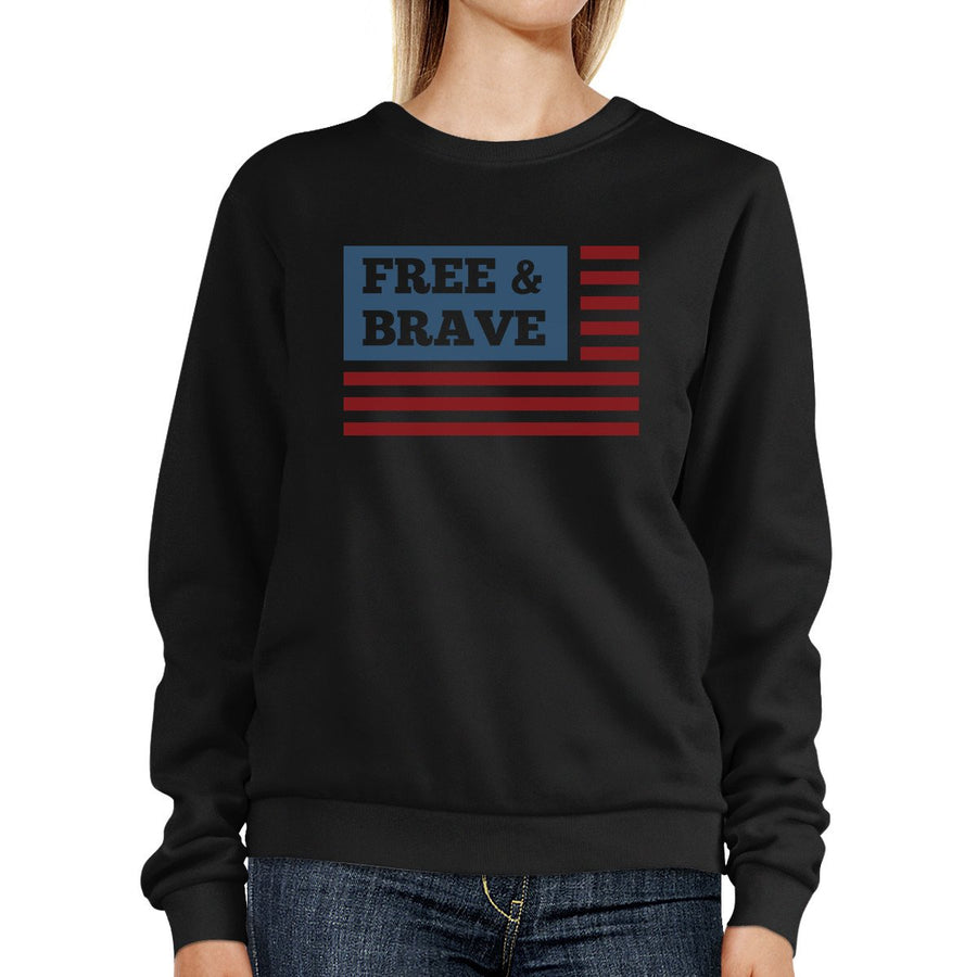 Free & Brave Us Flag Unisex Black Sweatshirt Round Neck Pullover