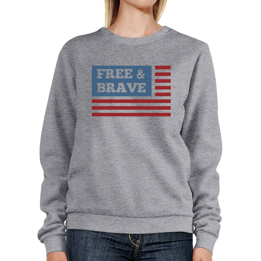 Free & Brave Us Flag Unisex Grey Sweatshirt Round Neck Pullover