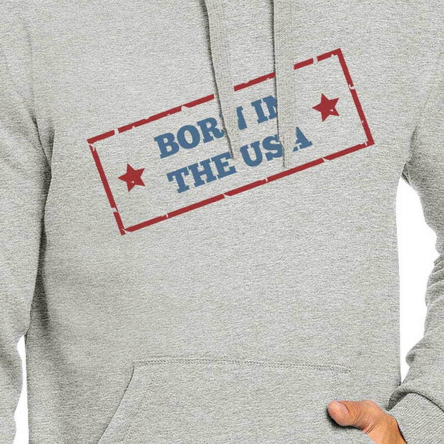 Born In The USA Unisex Graphic Hoodie Gray Round Neck Pullover Top