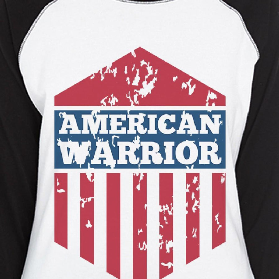 American Warrior Womens Black Baseball Jersey 3/4 Sleeve Tee Cotton