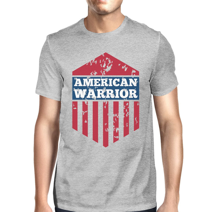 American Warrior Tee Mens Grey Cotton Tshirt American Flag Shirt
