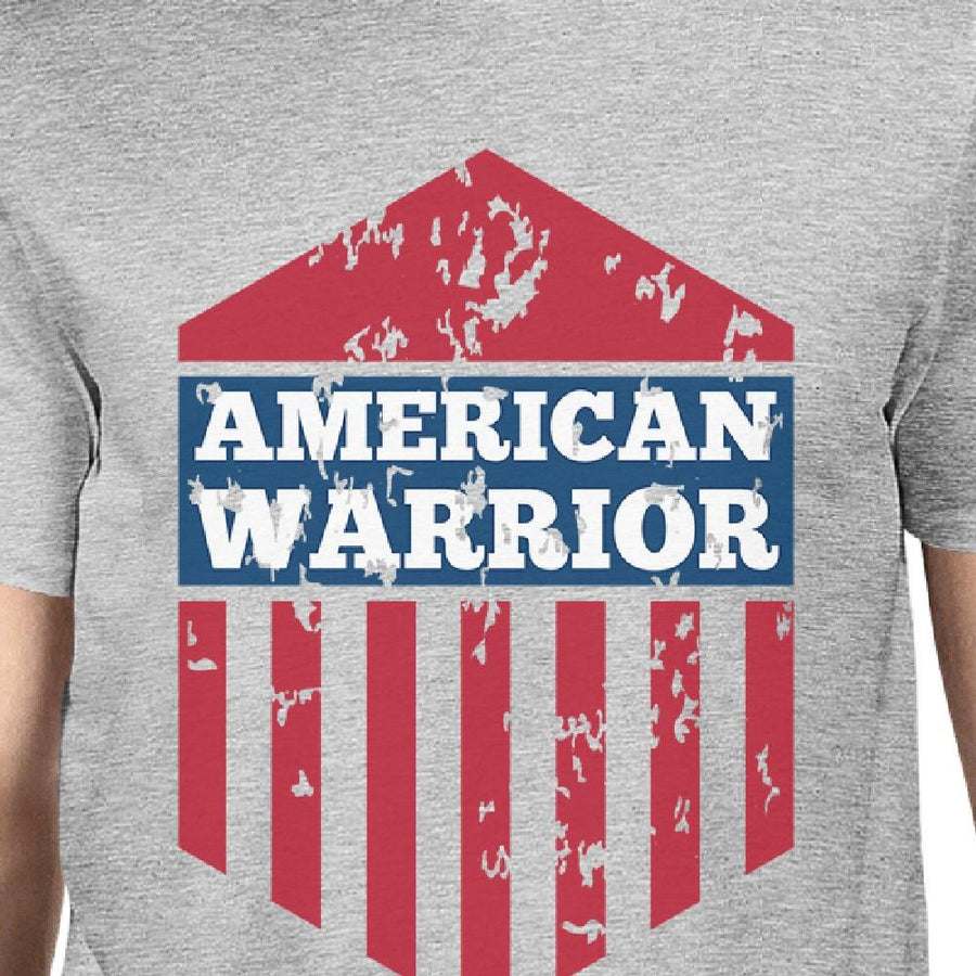 American Warrior Tee Mens Grey Cotton Tshirt American Flag Shirt