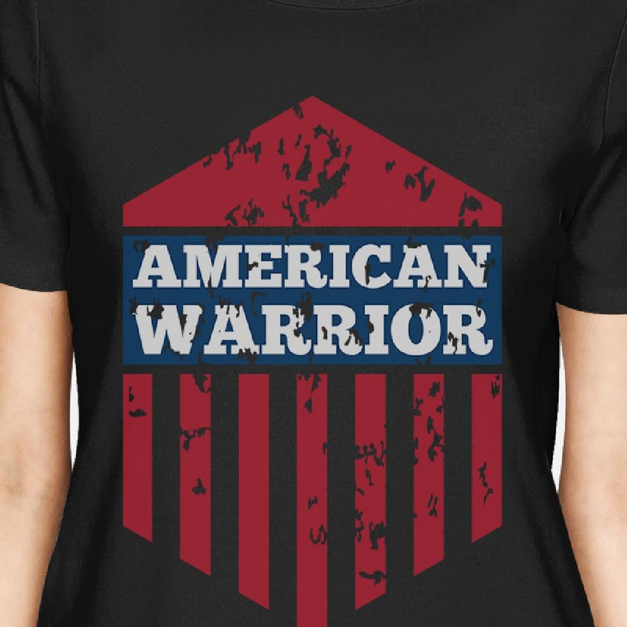 American Warrior Tee Womens Black Cotton Tshirt American Flag Shirt