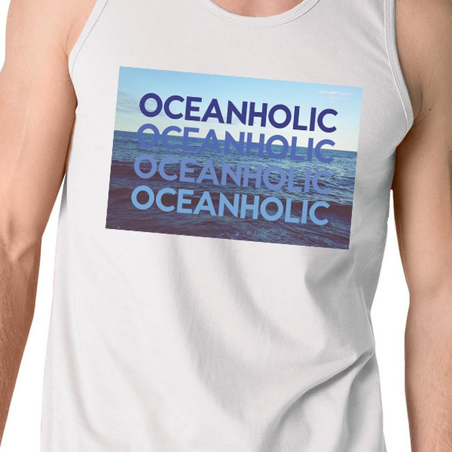 Oceanholic Mens White Graphic Tanks Lightweight Tropical Tank Top