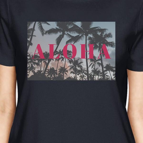 Aloha Summer Theme Womens Navy Lightweight Short Sleeve T-Shirt