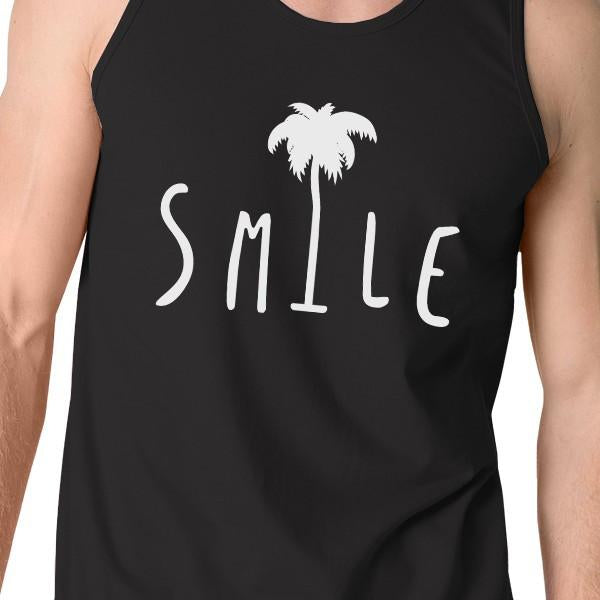 Smile Palm Tree Men Black Unique Summer Tank Top Lightweight Cotton