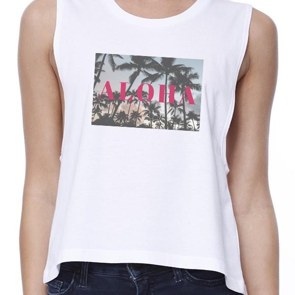 Aloha Womens White Lightweight Cropped Shirt For Summer Vacation