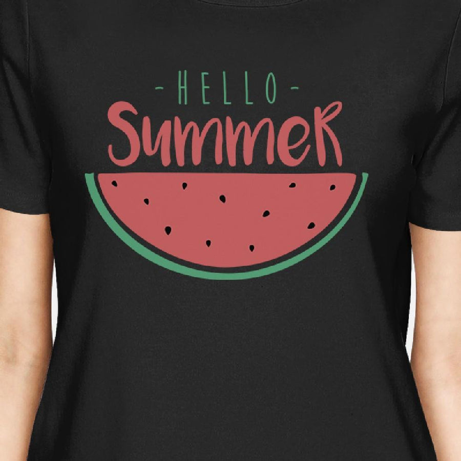 Hello Summer Watermelon Womens Black Shirt
