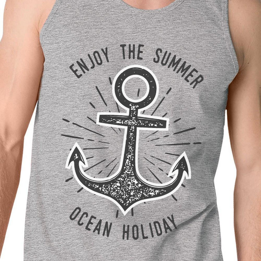 Enjoy The Summer Ocean Holiday Mens Grey Tank Top