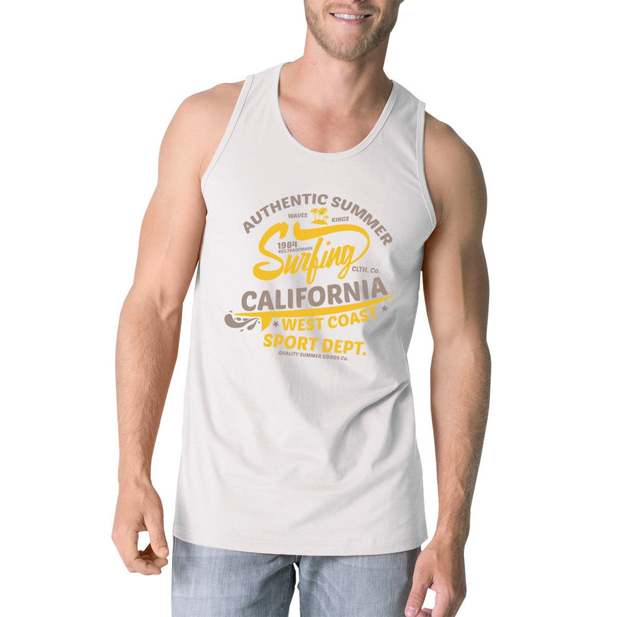 Authentic Summer Surfing California Mens White Tank Top