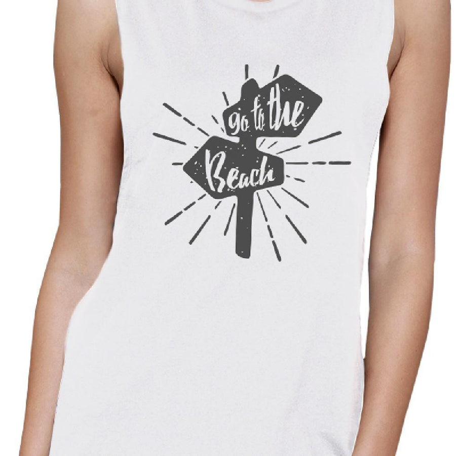 Go To The Beach Womens White Muscle Top