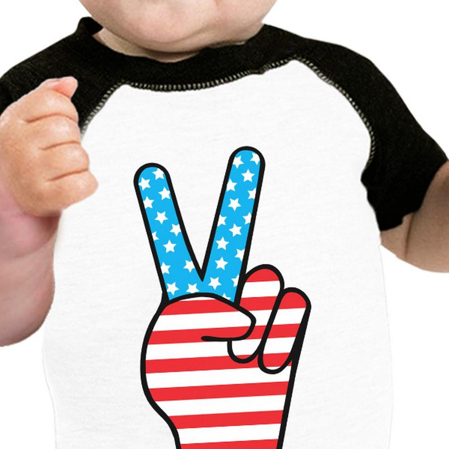 American Flag Peace Baby Black And White BaseBall Shirt