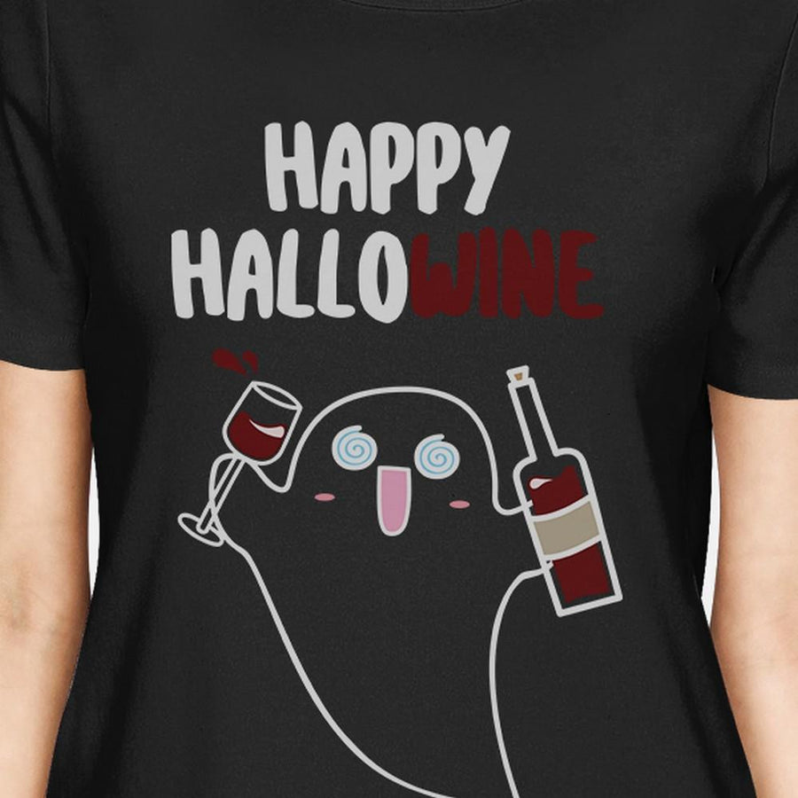 Happy Hallowine Ghost Wine Womens Black Shirt