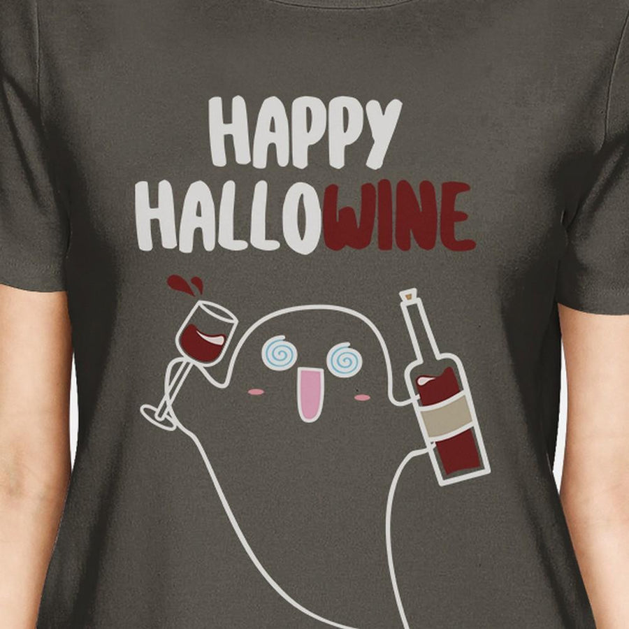 Happy Hallowine Ghost Wine Womens Dark Grey Shirt