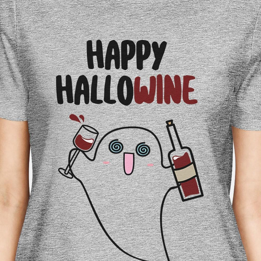 Happy Hallowine Ghost Wine Womens Grey Shirt