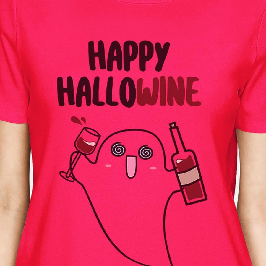 Happy Hallowine Ghost Wine Womens Hot Pink Shirt