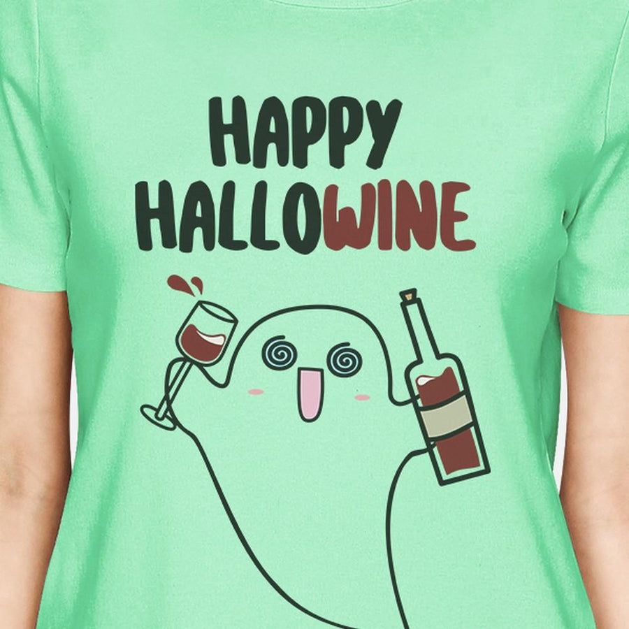 Happy Hallowine Ghost Wine Womens Mint Shirt