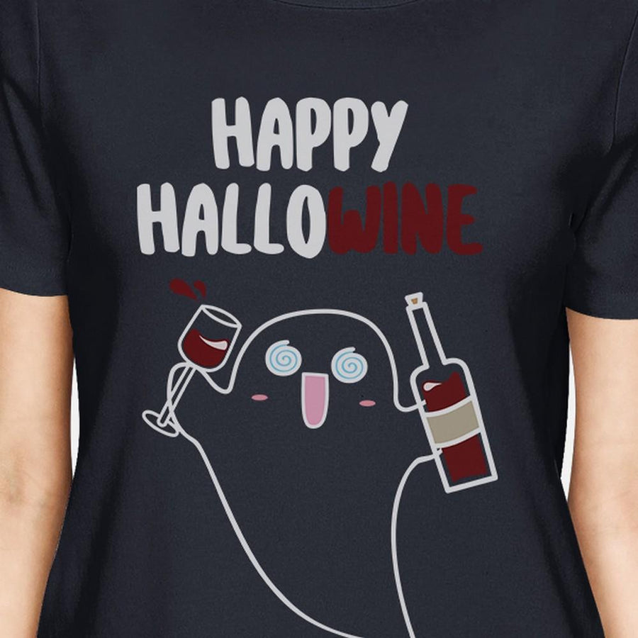 Happy Hallowine Ghost Wine Womens Navy Shirt