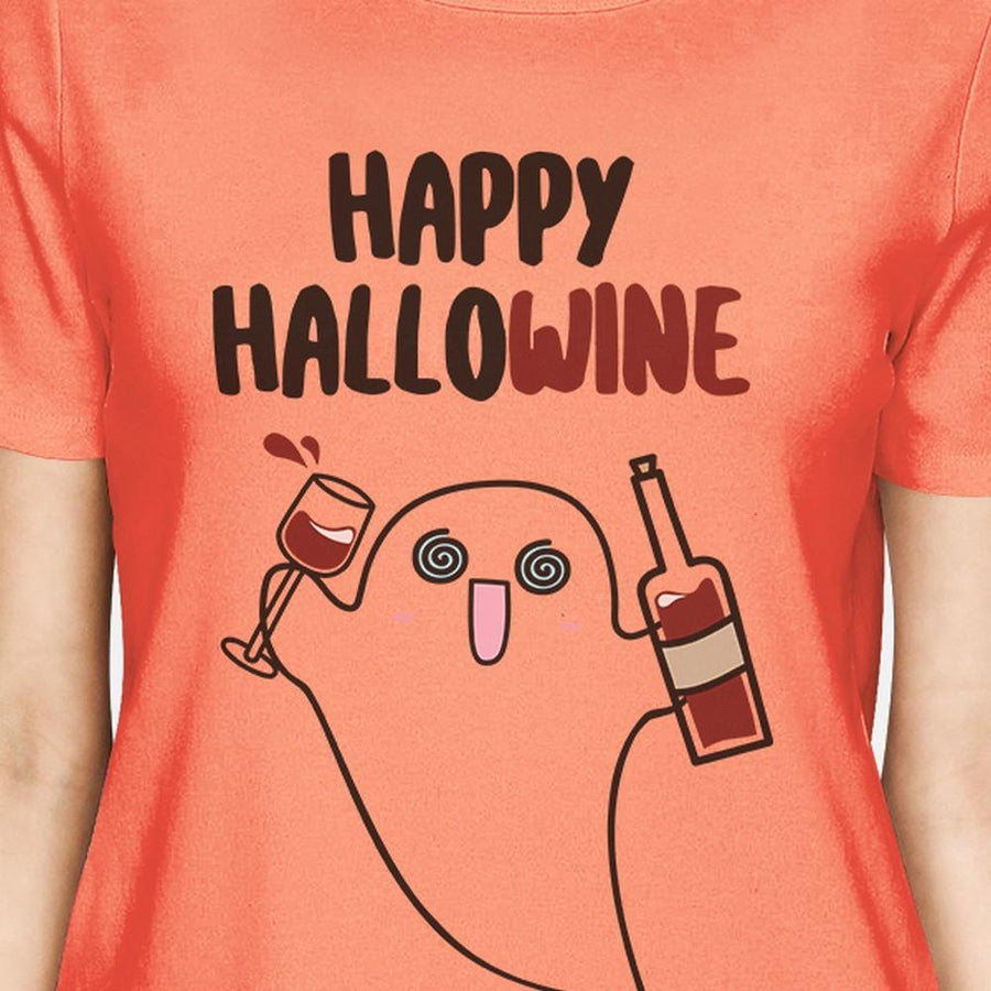 Happy Hallowine Ghost Wine Womens Peach Shirt