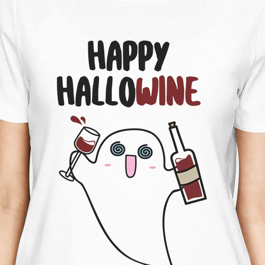 Happy Hallowine Ghost Wine Womens White Shirt