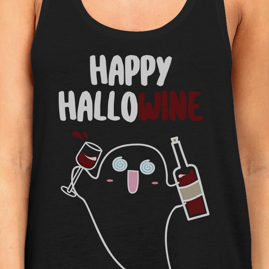 Happy Hallowine Ghost Wine Womens Black Tank Top