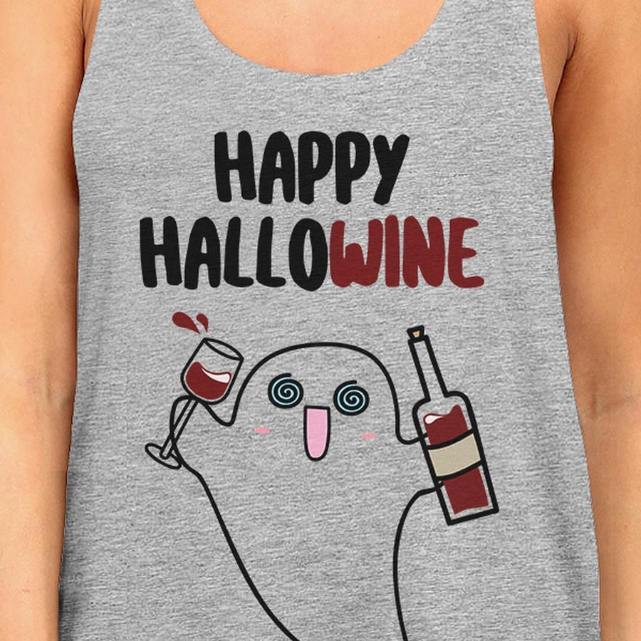 Happy Hallowine Ghost Wine Womens Grey Tank Top