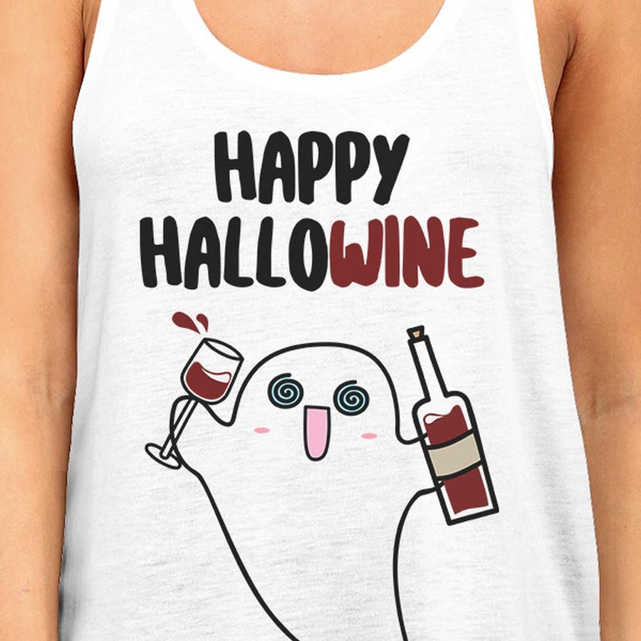 Happy Hallowine Ghost Wine Womens White Tank Top