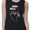 Happy Hallowine Ghost Wine Womens Black Crop Top