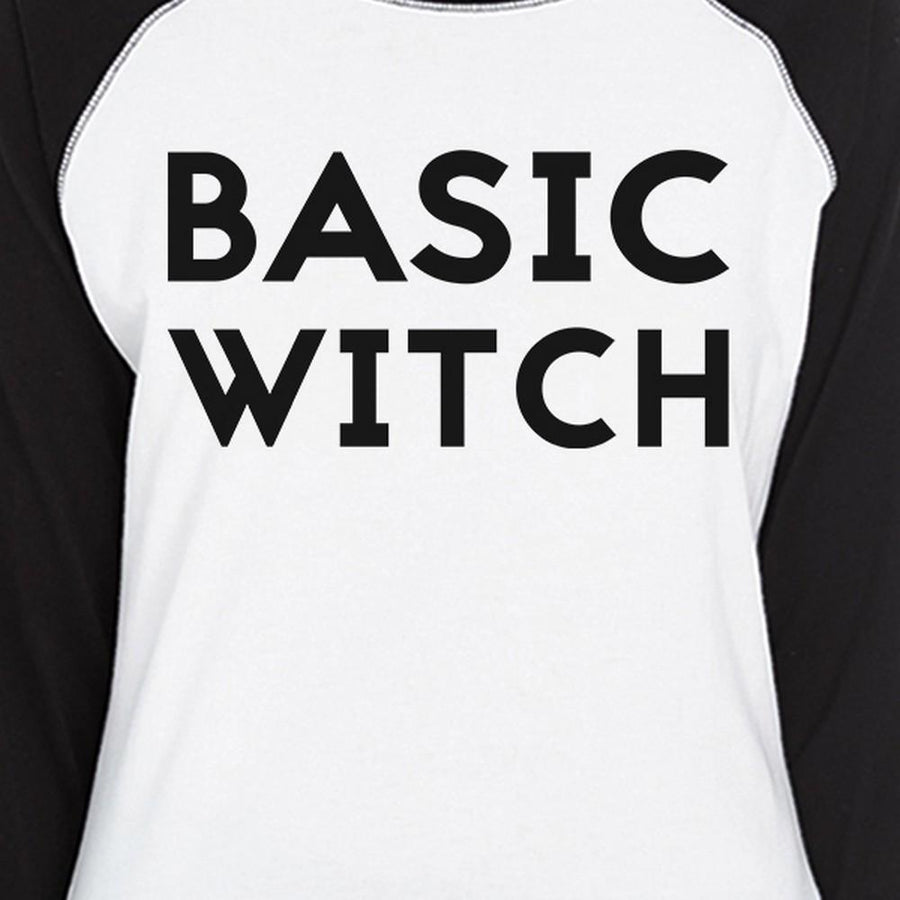 Basic Witch Womens Black And White BaseBall Shirt
