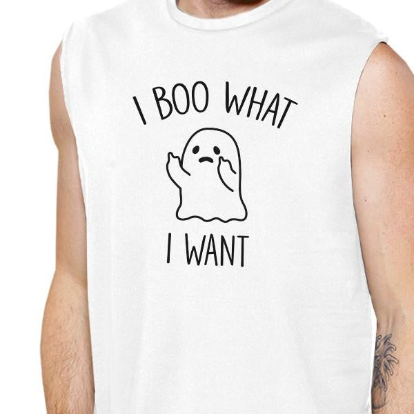 I Boo What I Want Ghost Mens White Muscle Top