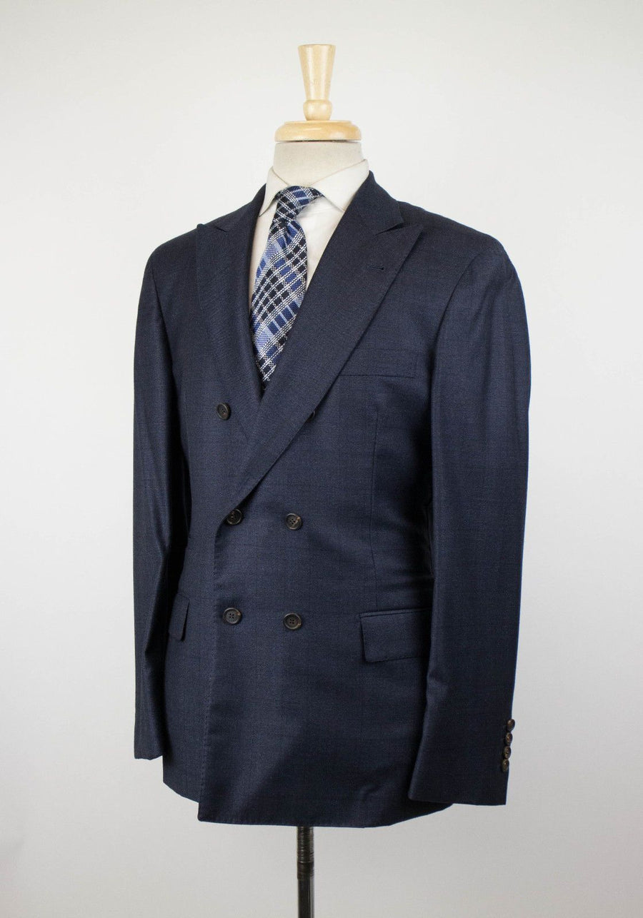 Plaid Wool Double Breasted Sport Coat - Blue