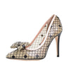 Plastic Mesh Polka Dot Bow Pumps - Beige / Black