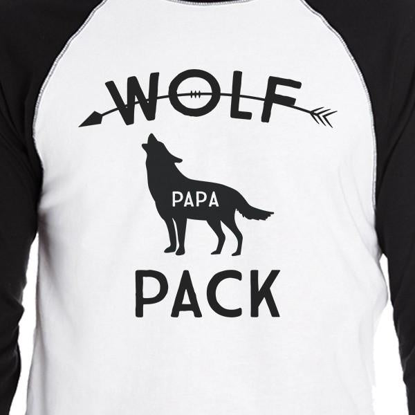 Wolf Pack Papa Mama Baby Mens Black And White Baseball Shirt