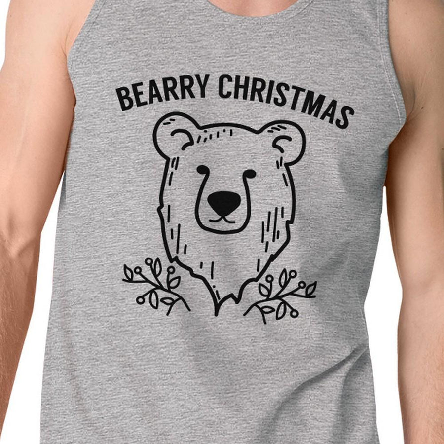 Bearry Christmas Bear Mens Grey Tank Top