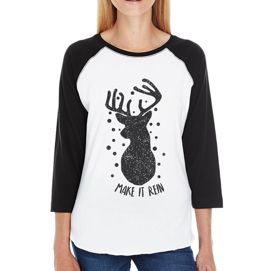 Make It Rein Vintage Reindeer Womens Black And White Baseball Shirt