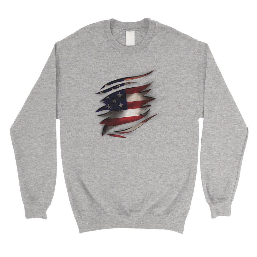 American Flag Ripped Unisex Crewneck Sweatshirt 4th Of July Outfit