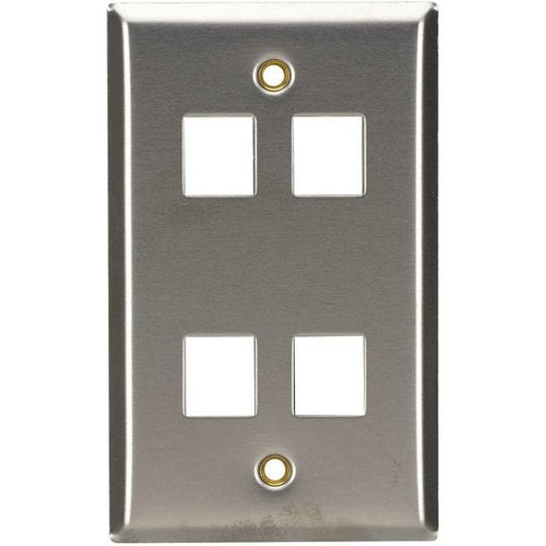 Black Box Stainless Steel Wallplate, Keystone, Single-Width, 4-Punch