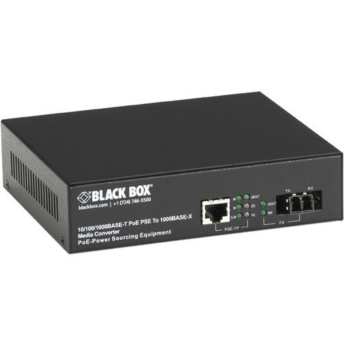 Black Box PoE PSE Gigabit Media Converter, Single-Mode LC, 10 km